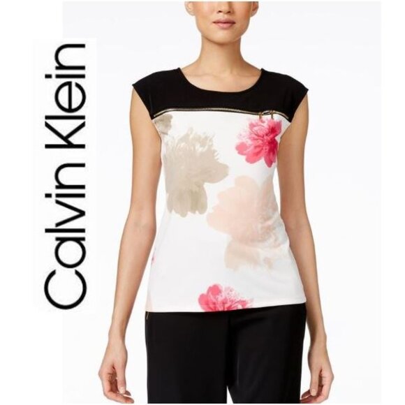 CALVIN KLEIN, Sleeveless floral top with zipper detail - Picture 1 of 9